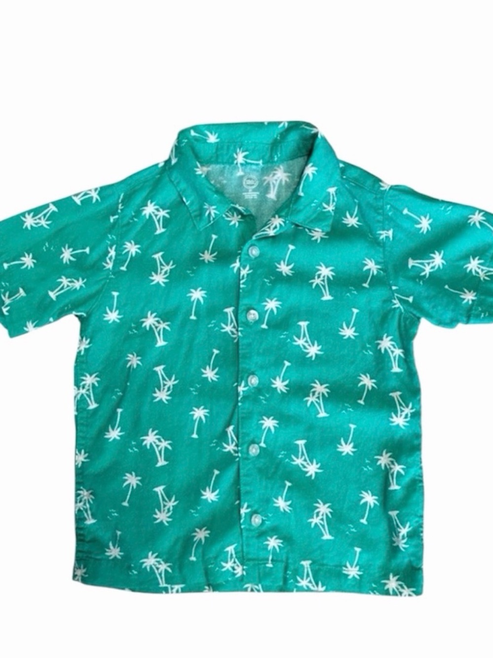 Wonder Nation Boys Tropical Palm Tree Button Up Shirt 5T Teal Green
